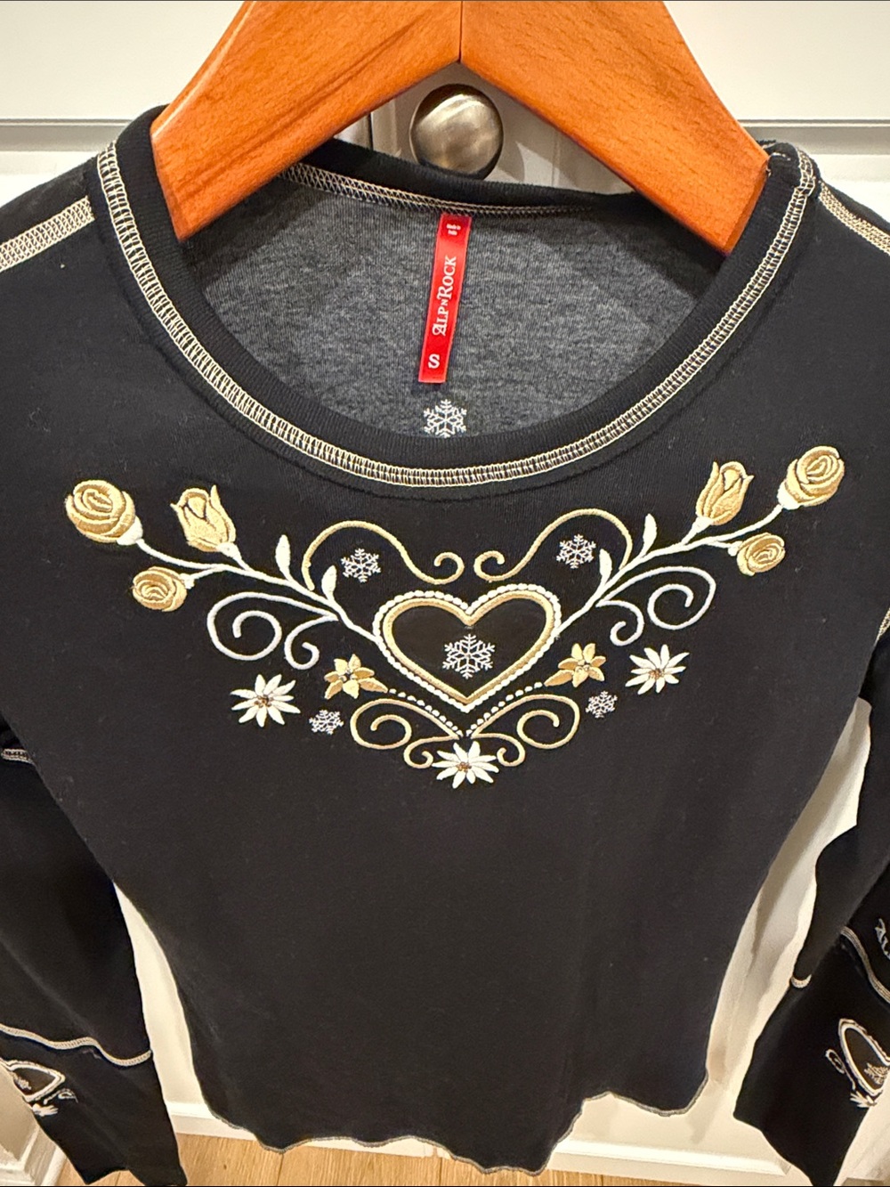 Alp N Rock Black Long-Sleeve Tee with Gold & White Embroidery - Picture 3 of 6